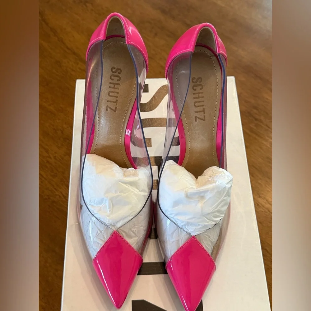 SCHUTZ Hot Pink and Clear Pointed Stiletto Pumps LIKE NEW WORN ONCE - Picture 6 of 8